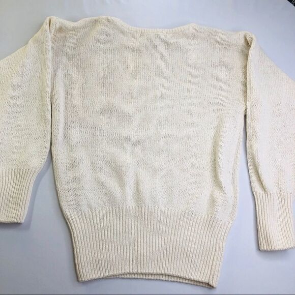 KAREN SCOTT🧶Beaded Sequin Long Sleeve Sweater Scoop Neck🧶Cream White Flowers - Picture 12 of 12